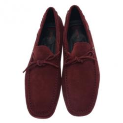Pre Owned Tod's for Ferrari Maroon Suede Limited Edition Gommino Loafers Size 42.5