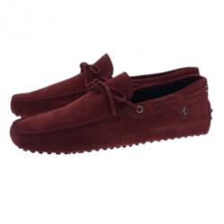 Pre Owned Tod's for Ferrari Maroon Suede Limited Edition Gommino Loafers Size 42.5