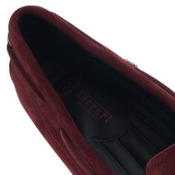 Pre Owned Tod's for Ferrari Maroon Suede Limited Edition Gommino Loafers Size 42.5