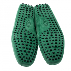 Pre Owned Tod's Green Suede with Contrast Braided Bow Loafers Size 42.5