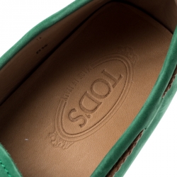 Pre Owned Tod's Green Suede with Contrast Braided Bow Loafers Size 42.5