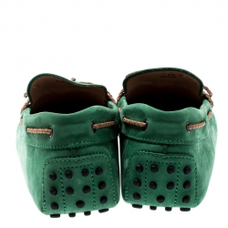 Pre Owned Tod's Green Suede with Contrast Braided Bow Loafers Size 42.5
