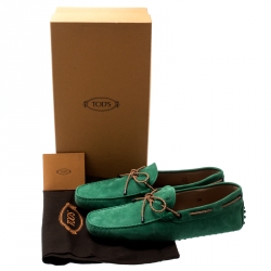 Pre Owned Tod's Green Suede with Contrast Braided Bow Loafers Size 42.5