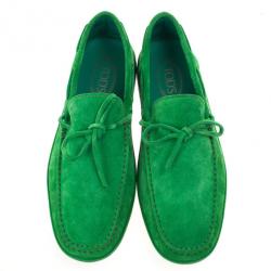 Pre Owned Tod's Green Suede Bow Loafers Size 44