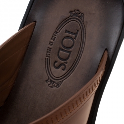 Tod's Brown Leather Crossed Strap Slider Sandals Size 42.5