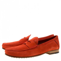 Pre Owned Tod's Orange Suede Penny Loafers Size 44