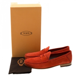 Pre Owned Tod's Orange Suede Penny Loafers Size 44