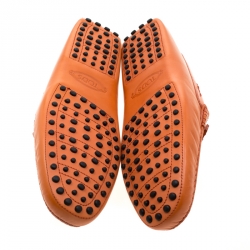 Pre Owned Tod's Orange Leather Horsebit Slip On Loafers Size 44
