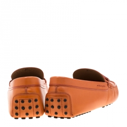 Pre Owned Tod's Orange Leather Horsebit Slip On Loafers Size 44