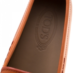 Pre Owned Tod's Orange Leather Horsebit Slip On Loafers Size 44