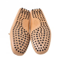 Pre Owned Tod's Light Beige Leather Bow Loafers Size 43