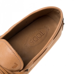 Pre Owned Tod's Light Beige Leather Bow Loafers Size 43