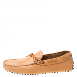 Pre Owned Tod's Light Beige Leather Bow Loafers Size 43
