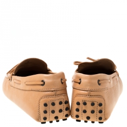 Pre Owned Tod's Light Beige Leather Bow Loafers Size 43