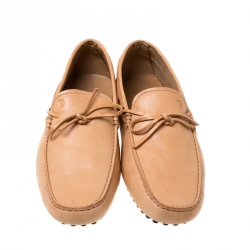 Pre Owned Tod's Light Beige Leather Bow Loafers Size 43