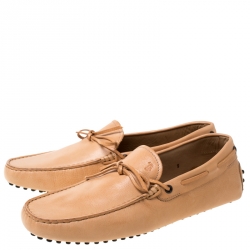 Pre Owned Tod's Light Beige Leather Bow Loafers Size 43