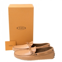 Pre Owned Tod's Light Beige Leather Bow Loafers Size 43