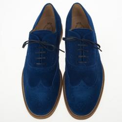 Pre Owned Tod's Blue Suede Brogue Oxfords Size 43.5
