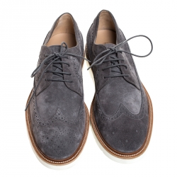 Tod's Grey Brogue Suede Bucature Lace Up Derby Size 43