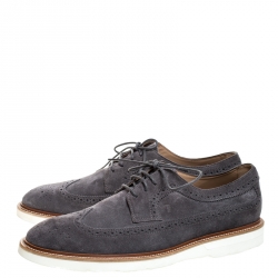 Tod's Grey Brogue Suede Bucature Lace Up Derby Size 43