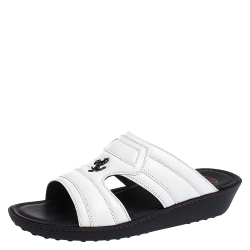 Pre Owned Tod's For Ferrari Limited Edition White Leather Open Toe Sandals Size 39.5