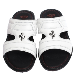 Pre Owned Tod's For Ferrari Limited Edition White Leather Open Toe Sandals Size 39.5