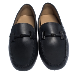 مملوكة مسبقًا Tod's Dark Grey Leather Double T Slip On Loafers Size 42