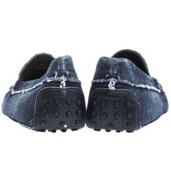 مملوكة مسبقًا Tod's Blue Denim Fabric Slip On Loafers Size 42.5