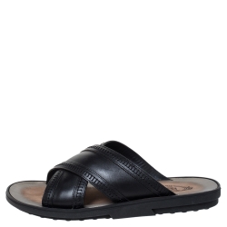 Pre Owned Tod's Black Leather Crossed Strap Slider Sandals Size 41.5