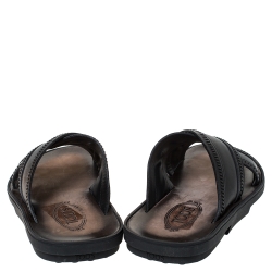 Pre Owned Tod's Black Leather Crossed Strap Slider Sandals Size 41.5
