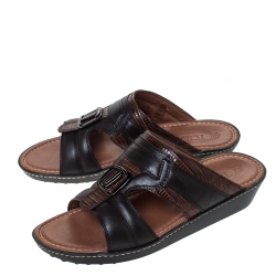 Tod's Black Leather And Lizard Embossed Trim Platform Slide Sandals Size 39.5