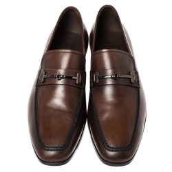 Pre Owned Tod's Brown Leather Horsebit Slip On Loafers Size 42