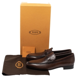 Pre Owned Tod's Brown Leather Horsebit Slip On Loafers Size 42