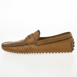 Pre Owned Tod's Brown Leather Gommino Moccasins Size 46