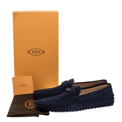 Pre Owned Tod's Blue Suede Leather Double T Slip On Loafers Size 44