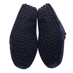Pre Owned Tod's Blue Suede Leather Double T Slip On Loafers Size 44