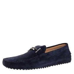 Pre Owned Tod's Blue Suede Leather Double T Slip On Loafers Size 44