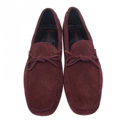 مملوكة مسبقًا Tod's for Ferrari Limited Edition Maroon Suede Bow Loafers Size 42
