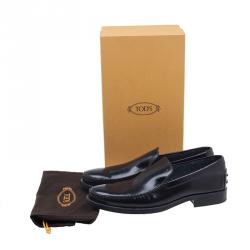 Pre Owned Tod's Black Leather Slip On Loafers Size 45.5