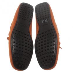 مملوكة مسبقًا Tod's Brick Orange Suede Bow Loafers Size 40.5