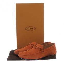 مملوكة مسبقًا Tod's Brick Orange Suede Bow Loafers Size 40.5