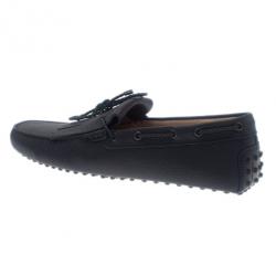 Pre Owned حذاء لوفرز تودز لجلد كحلي فيونكة فرينج 43.5