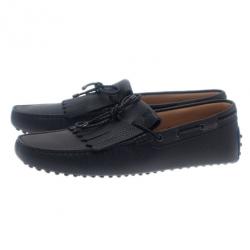 Pre Owned حذاء لوفرز تودز لجلد كحلي فيونكة فرينج 43.5