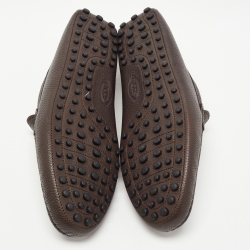 Pre Owned Tod's Dark Brown Leather Gommino Penny Slip On Loafers Size 45