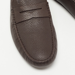 Pre Owned Tod's Dark Brown Leather Gommino Penny Slip On Loafers Size 45