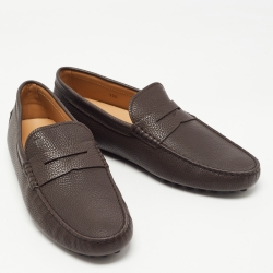 Pre Owned Tod's Dark Brown Leather Gommino Penny Slip On Loafers Size 45