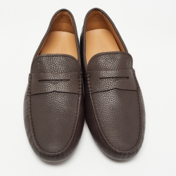 Pre Owned Tod's Dark Brown Leather Gommino Penny Slip On Loafers Size 45