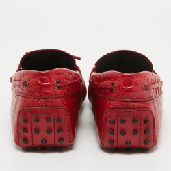 Pre Owned Tod's Red Croc Embossed Leather Bow Slip On Loafers Size 41.5