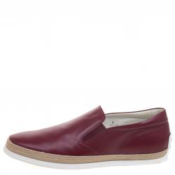 Tod's Burgundy Leather Espadrille Slip On Sneakers Size 42