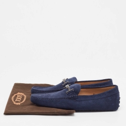Pre Owned Tod's Navy Blue Suede Double T Buckle Loafers Size 44